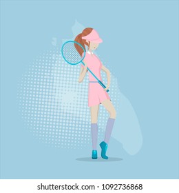 Vector girl playing in badminton.