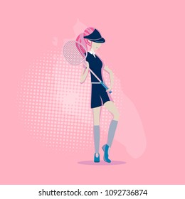 Vector girl playing in badminton.