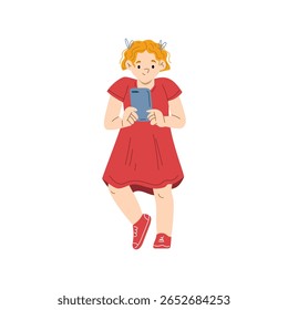 Vector of a girl playing with a cell phone