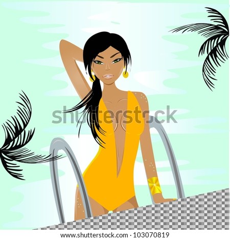 Vector girl at the pool