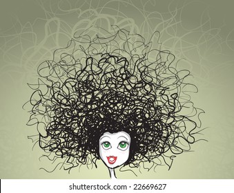 Vector Girl Portrait. Crazy Hairstyle. All Elements Are Layered Separately In Vector File.