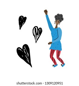Vector girl power concept with characters. Young women in flat style.