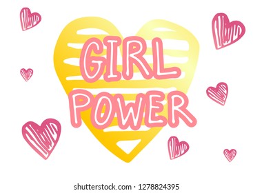 Vector Girl power hand lettering illustration feminist motivational slogan. Girly inscription phrase concept for print, postcard, posters card,banner. Woman rights. Drawn inspirational quote. EPS 10