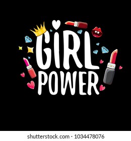 vector girl power label or sticker with calligraphic text isolated on black background. woman feminism concept illustration or poster with slogan.
