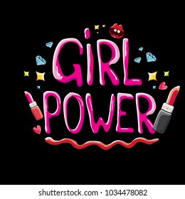 vector girl power label or sticker with calligraphic text isolated on black background. woman feminism concept illustration or poster with slogan.