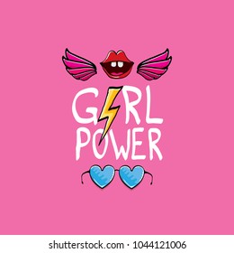 vector girl power label or sticker with calligraphic text isolated on pink background. woman feminism concept illustration or poster with slogan.