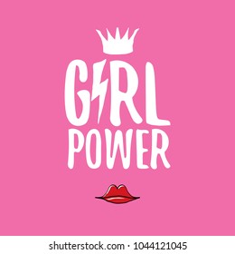 vector girl power label or sticker with calligraphic text isolated on pink background. woman feminism concept illustration or poster with slogan.