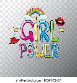 vector girl power label or sticker with calligraphic text isolated on transparent background. woman feminism concept illustration or poster with slogan.