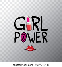 vector girl power label or sticker with calligraphic text isolated on transparent background. woman feminism concept illustration or poster with slogan.