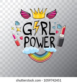 vector girl power label or sticker with calligraphic text isolated on transparent background. woman feminism concept illustration or poster with slogan.