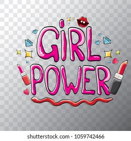 vector girl power label or sticker with calligraphic text isolated on transparent background. woman feminism concept illustration or poster with slogan.