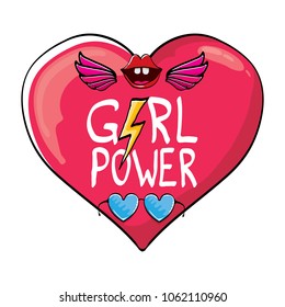 vector girl power label or sticker with calligraphic text on pink heart isolated on white background. woman feminism concept illustration or poster with slogan.