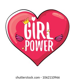 vector girl power label or sticker with calligraphic text on pink heart isolated on white background. woman feminism concept illustration or poster with slogan.