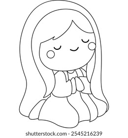 a vector of a girl praying in black and white coloring