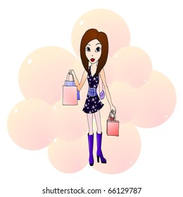 Vector girl with purchases