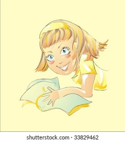 VECTOR  The girl reads the book