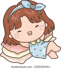 a vector of a girl relaxing with pillows