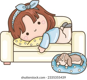 a vector of a girl relaxing at the sofa