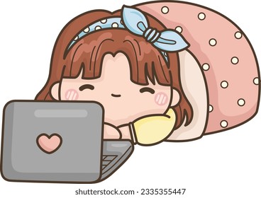 a vector of a girl relaxing and watching something on her laptop