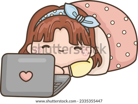 a vector of a girl relaxing and watching something on her laptop