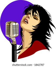 Vector of Girl with Retro Vintage Microphone