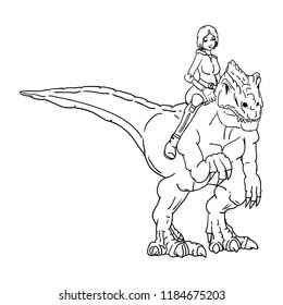 vector -  girl riding on  dinosaur - isolated on background