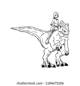 vector -  girl riding on  dinosaur - isolated on background
