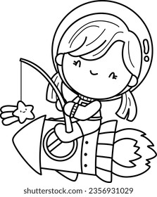 a vector of a girl and a rocket