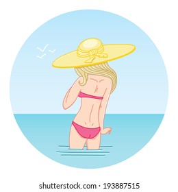 Vector of girl in the sea