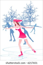vector girl skating