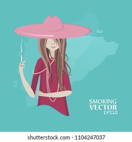 Vector girl smokes.