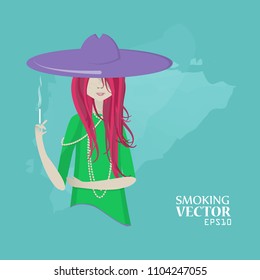 Vector girl smokes.