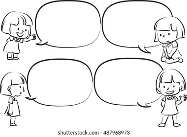 vector girl with speech bubble set