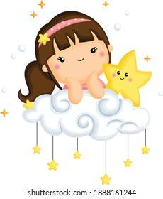 a vector of a girl and a star on top of a cloud
