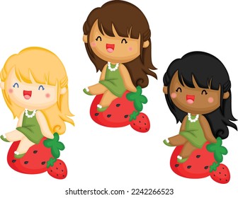 a vector of a girl with strawberry in multiple skin tones