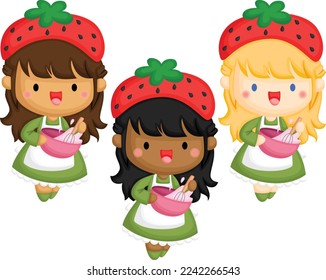 a vector of a girl with strawberry in multiple skin tones