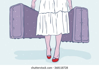Vector girl with a suitcase have a trip
