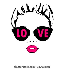 vector girl in sunglasses and pink lips