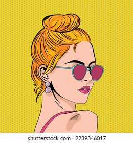 Vector girl with sunglasses in pop art style 