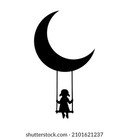 Vector Girl Swinging From Crescent Moon