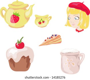 Vector girl tea set
