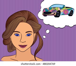 vector Girl think with speech bubble cabriolet