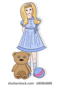Vector girl with toys