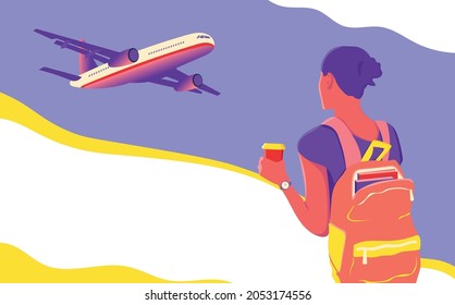 vector girl travelling and study