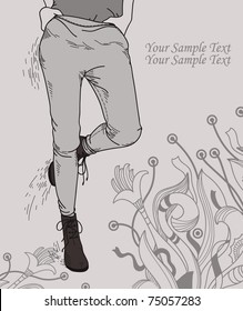 vector girl in a trendy trousers on a floral background