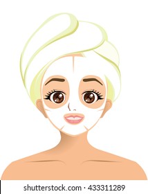 Vector of girl using facial sheet mask for treatment her face