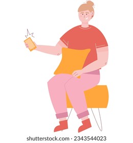 Vector girl using mobile phone app icon