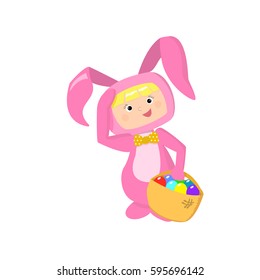 Vector girl wearing easter bunny costume illustration on a white background