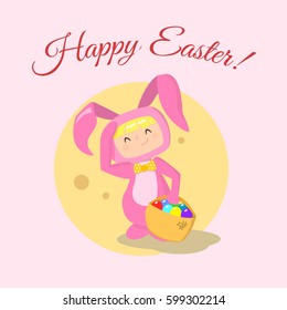 Vector girl wearing easter bunny costume illustration on a white background