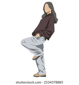 vector of a girl wearing a hoodie with a relaxed but still cool style